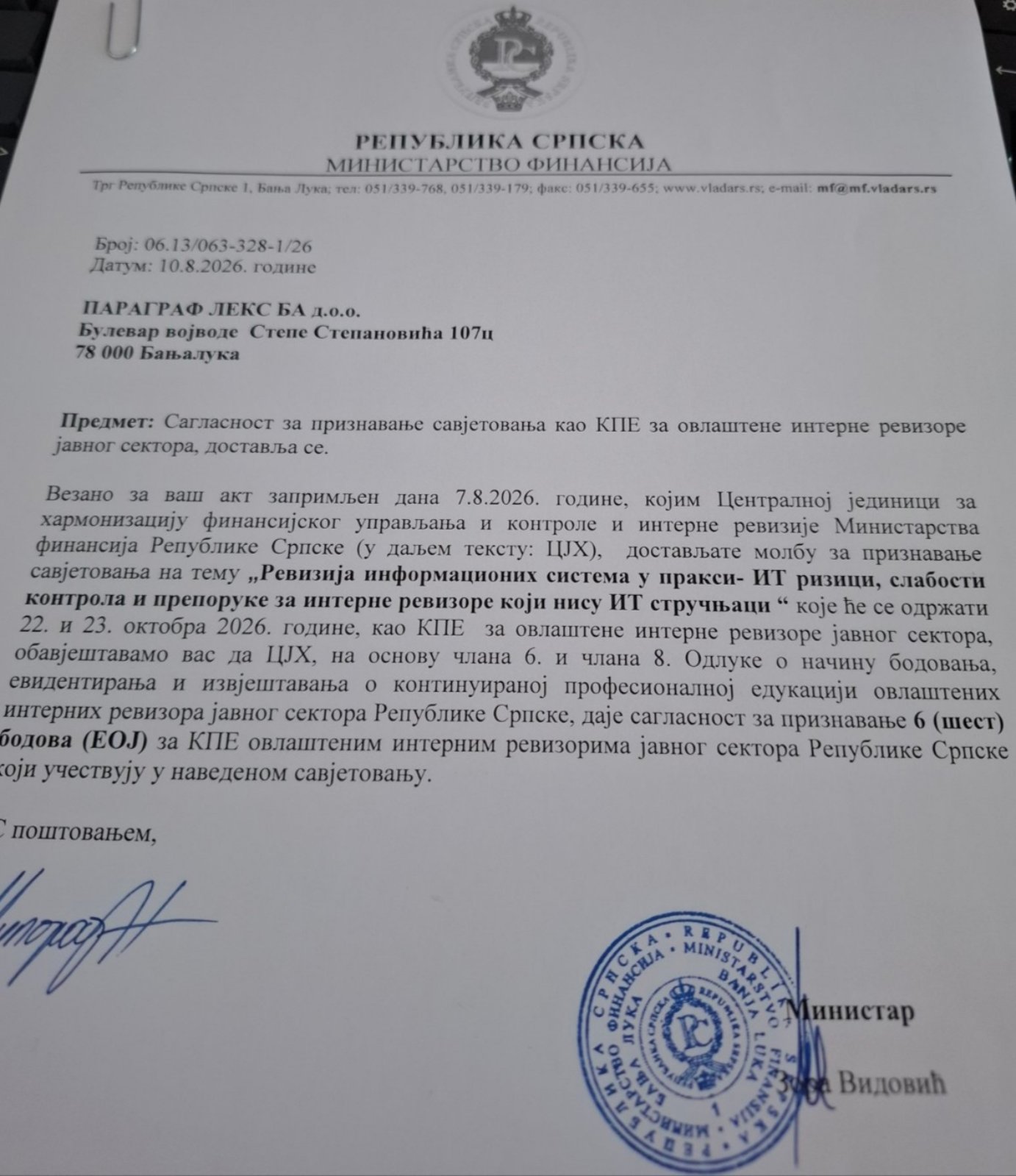 Saglasnost sa 6 bodova CHJ MF RS